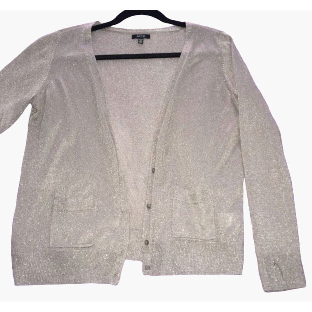 Apt. 9 Gold Glitter Cardigan Sweater Women's Size PXL petite Extra Large Thin Kn